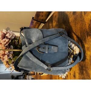 Coach Sky Blue Suede Hobo Bag Brass Hardware Boho Y2K Shoulder Bag